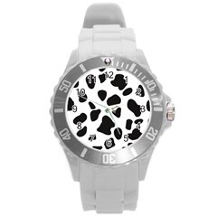 Black And White Spots Round Plastic Sport Watch (l) by ConteMonfrey