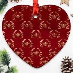 Golden Bees Red Sky Ornament (heart) by ConteMonfrey