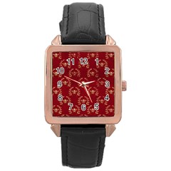 Golden Bees Red Sky Rose Gold Leather Watch  by ConteMonfrey