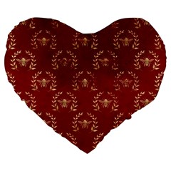 Golden Bees Red Sky Large 19  Premium Flano Heart Shape Cushions by ConteMonfrey