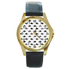 Cute Small Sharks  Round Gold Metal Watch by ConteMonfrey