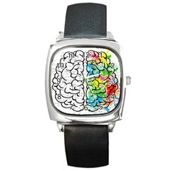 Brain Mind Psychology Idea Drawing Square Metal Watch by Wegoenart