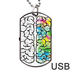 Brain Mind Psychology Idea Drawing Dog Tag Usb Flash (two Sides) by Wegoenart