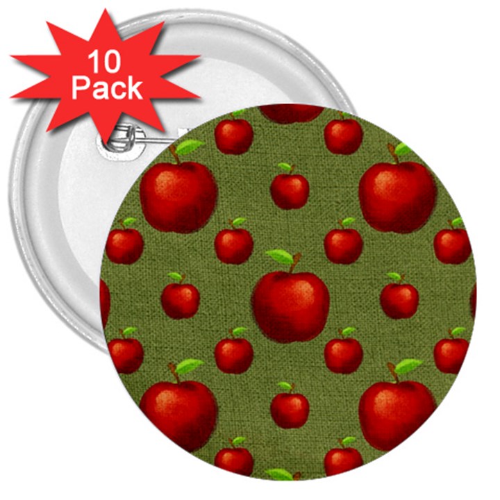 Apples 3  Buttons (10 pack) 