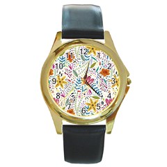 Flowers Round Gold Metal Watch by nateshop