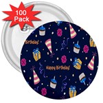 Party-hat 3  Buttons (100 pack)  Front