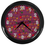 Seamless,happy Mothers Day Wall Clock (Black) Front