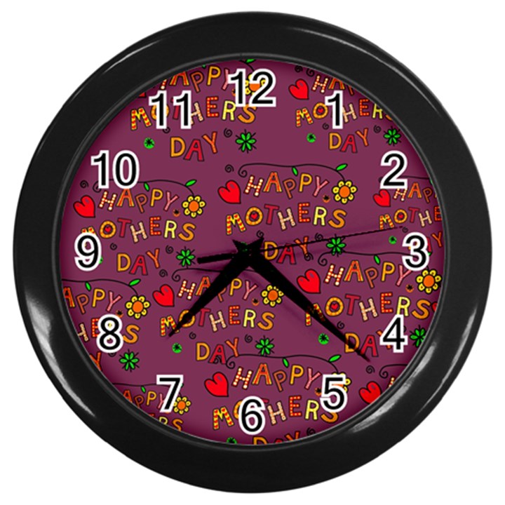 Seamless,happy Mothers Day Wall Clock (Black)