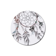 Dreamcatcher Feather Flower Illustration Art Rubber Round Coaster (4 Pack) by danenraven