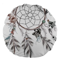 Dreamcatcher Feather Flower Illustration Art Large 18  Premium Round Cushions by danenraven