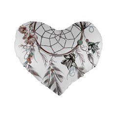 Dreamcatcher Feather Flower Illustration Art Standard 16  Premium Heart Shape Cushions by danenraven