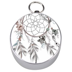 Dreamcatcher Feather Flower Illustration Art Silver Compasses by danenraven