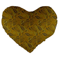 Batik-04 Large 19  Premium Flano Heart Shape Cushions by nateshop