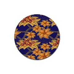 Seamless-pattern Floral Batik-vector Rubber Round Coaster (4 Pack) by nateshop