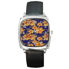 Seamless-pattern Floral Batik-vector Square Metal Watch by nateshop