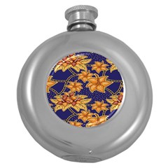 Seamless-pattern Floral Batik-vector Round Hip Flask (5 Oz) by nateshop