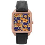 Seamless-pattern Floral Batik-vector Rose Gold Leather Watch  Front