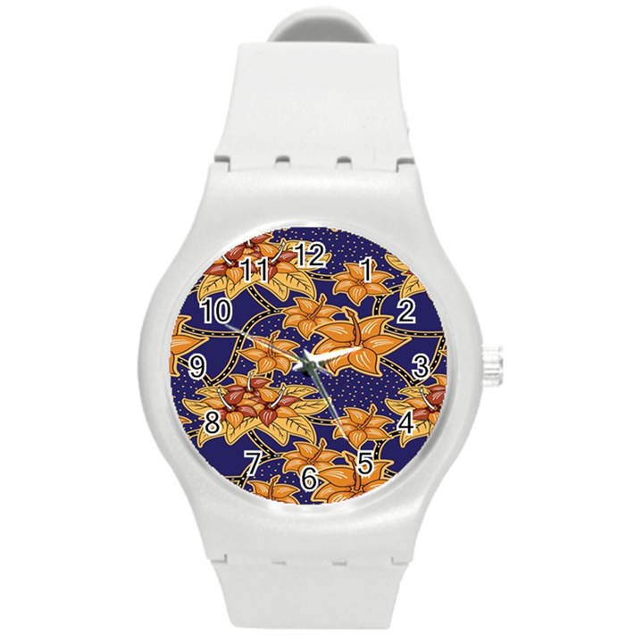 Seamless-pattern Floral Batik-vector Round Plastic Sport Watch (M)