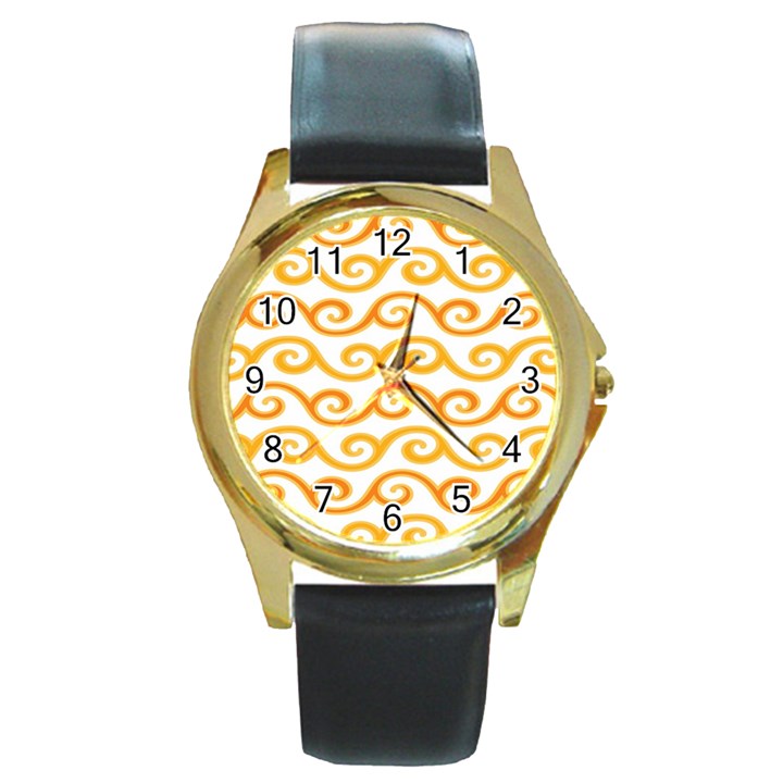 Seamless-pattern-ibatik-luxury-style-vector Round Gold Metal Watch