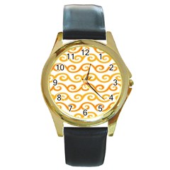 Seamless-pattern-ibatik-luxury-style-vector Round Gold Metal Watch by nateshop