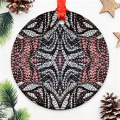 Pink Grey Repeats Symmetry Ornament (round) by kaleidomarblingart