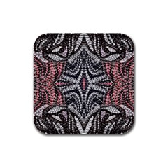 Pink Grey Repeats Symmetry Rubber Square Coaster (4 Pack) by kaleidomarblingart