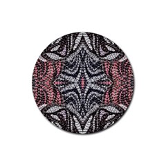 Pink Grey Repeats Symmetry Rubber Round Coaster (4 Pack) by kaleidomarblingart