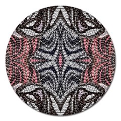 Pink Grey Repeats Symmetry Magnet 5  (round) by kaleidomarblingart