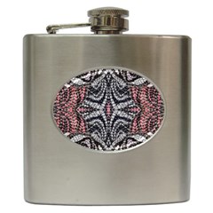 Pink Grey Repeats Symmetry Hip Flask (6 Oz) by kaleidomarblingart