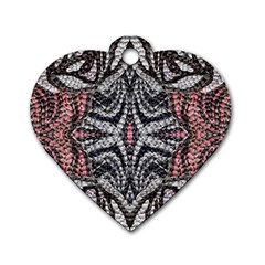 Pink Grey Repeats Symmetry Dog Tag Heart (two Sides) by kaleidomarblingart