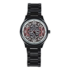 Pink Grey Repeats Symmetry Stainless Steel Round Watch by kaleidomarblingart