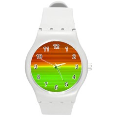 Orange And Green Blur Abstract Print Round Plastic Sport Watch (m) by dflcprintsclothing