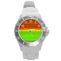 Orange And Green Blur Abstract Print Round Plastic Sport Watch (l) by dflcprintsclothing