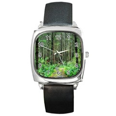 Forest Woods Nature Landscape Tree Square Metal Watch by Celenk