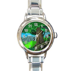 Green Forest Tropical Jungle Tree Wood Nature Round Italian Charm Watch by Wegoenart