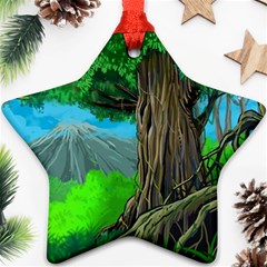 Green Forest Tropical Jungle Tree Wood Nature Ornament (star) by Wegoenart