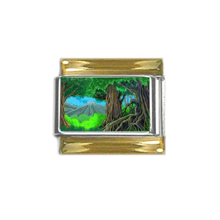 Green Forest Tropical Jungle Tree Wood Nature Gold Trim Italian Charm (9mm)