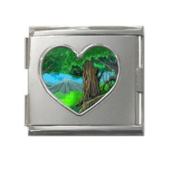 Green Forest Tropical Jungle Tree Wood Nature Mega Link Heart Italian Charm (18mm) by Wegoenart