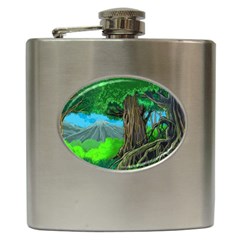 Green Forest Tropical Jungle Tree Wood Nature Hip Flask (6 Oz) by Wegoenart