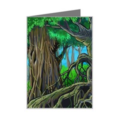 Green Forest Tropical Jungle Tree Wood Nature Mini Greeting Card by Wegoenart