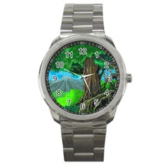 Green Forest Tropical Jungle Tree Wood Nature Sport Metal Watch by Wegoenart