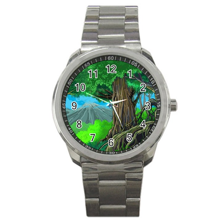 Green Forest Tropical Jungle Tree Wood Nature Sport Metal Watch