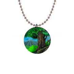 Green Forest Tropical Jungle Tree Wood Nature 1  Button Necklace by Wegoenart