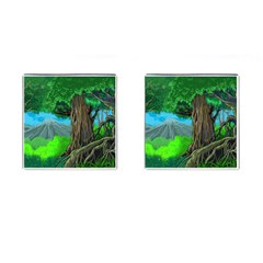 Green Forest Tropical Jungle Tree Wood Nature Cufflinks (square) by Wegoenart