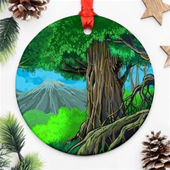 Green Forest Tropical Jungle Tree Wood Nature Round Ornament (two Sides) by Wegoenart