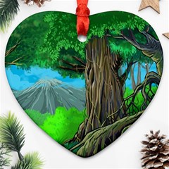 Green Forest Tropical Jungle Tree Wood Nature Heart Ornament (two Sides) by Wegoenart