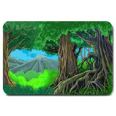 Green Forest Tropical Jungle Tree Wood Nature Large Doormat by Wegoenart