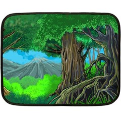 Green Forest Tropical Jungle Tree Wood Nature Fleece Blanket (mini) by Wegoenart