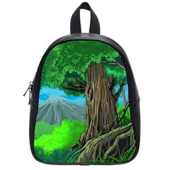 Green Forest Tropical Jungle Tree Wood Nature School Bag (small) by Wegoenart