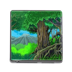 Green Forest Tropical Jungle Tree Wood Nature Memory Card Reader (square 5 Slot) by Wegoenart